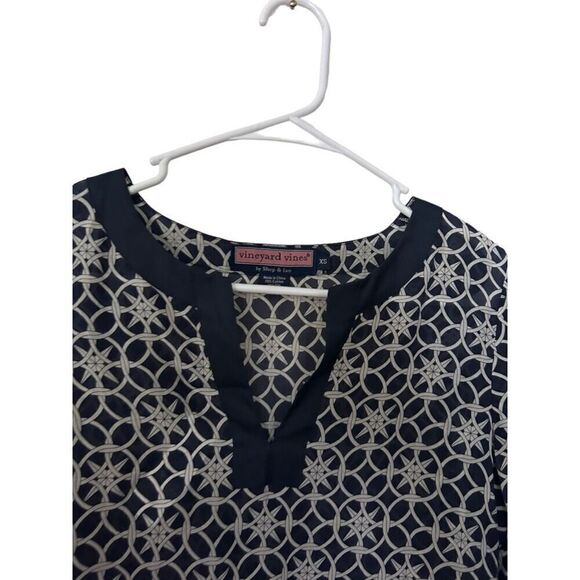 Vineyard Vines Silk Long Sleeve Split Neck Nautical Tunic Top Blue Size XS - Picture 3 of 10